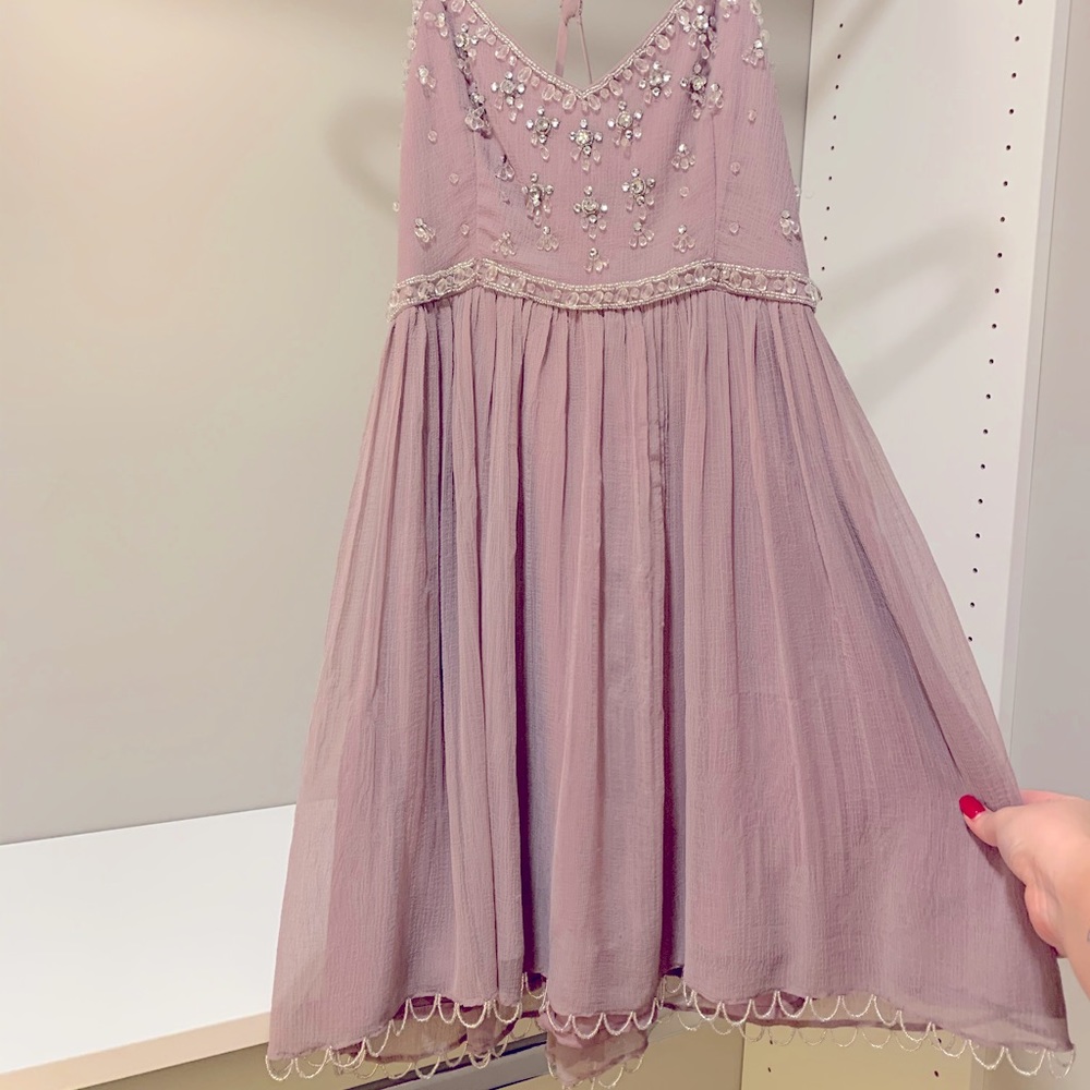 BEADED LILAC MINI DRESS